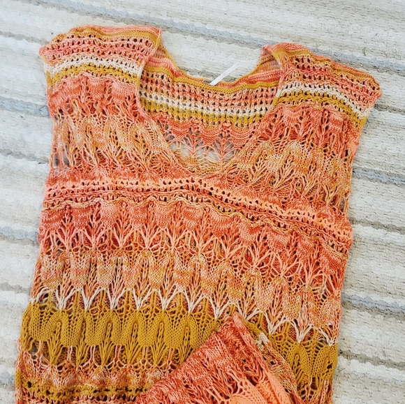 FREE PEOPLE Into The Flames Orange Crochet Side Slit Maxi Bikini Cover Up M/L - Picture 4 of 10
